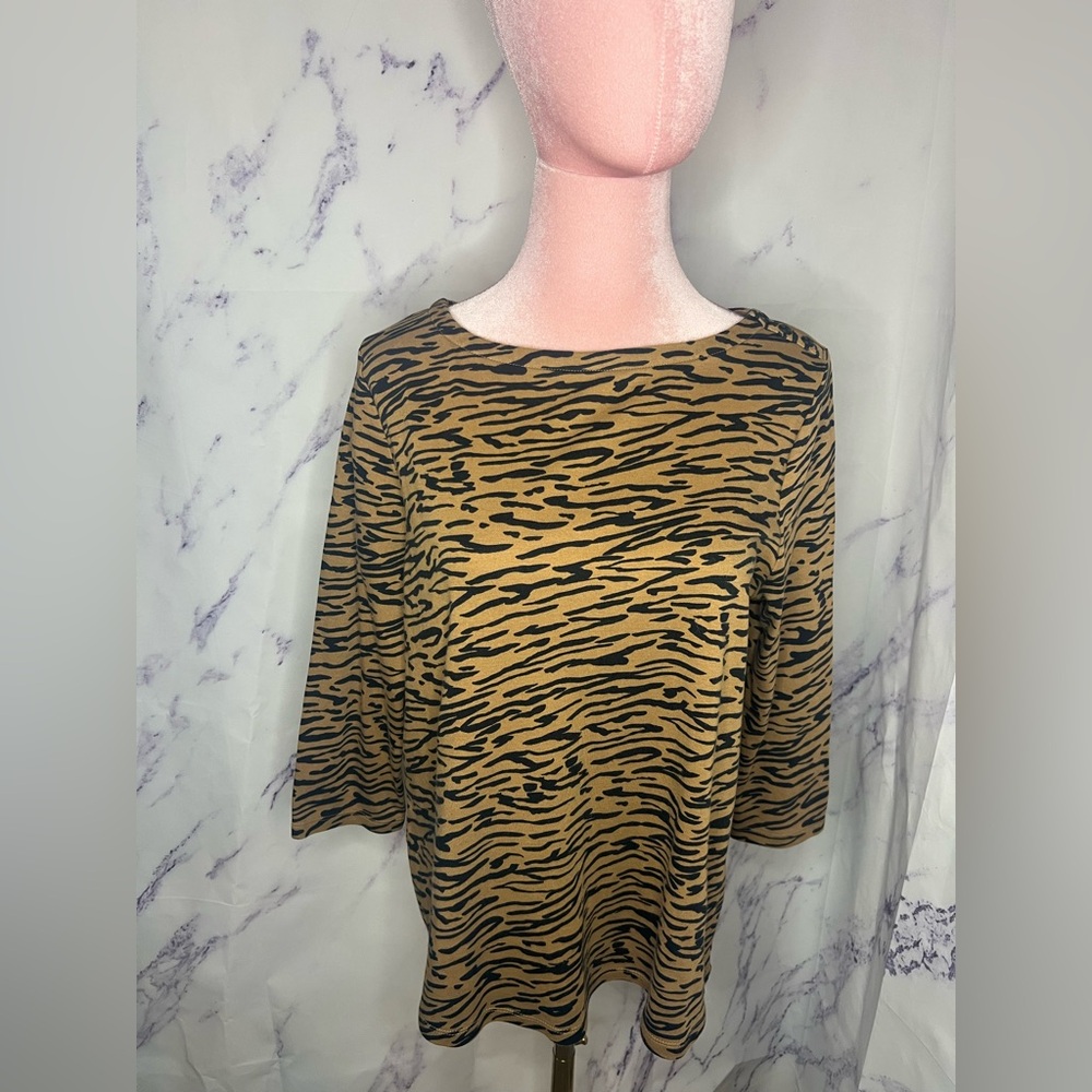 Charter Club 100% Cotton Brown Zebra Stripe Shirt Sz L